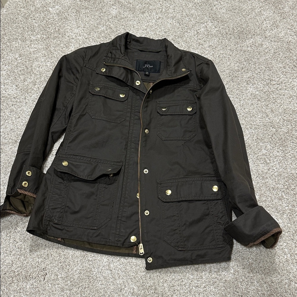 J. Crew Dark Brown/Olive Military Jacket with Gold Accents